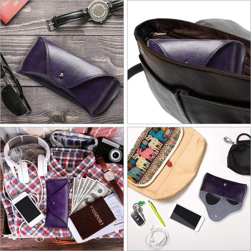 LogHog Portable Leather Glasses Case,Flexible Sunglasses Pouch Slim Case for Women Men Horizontal Eyeglass Case - Image 4